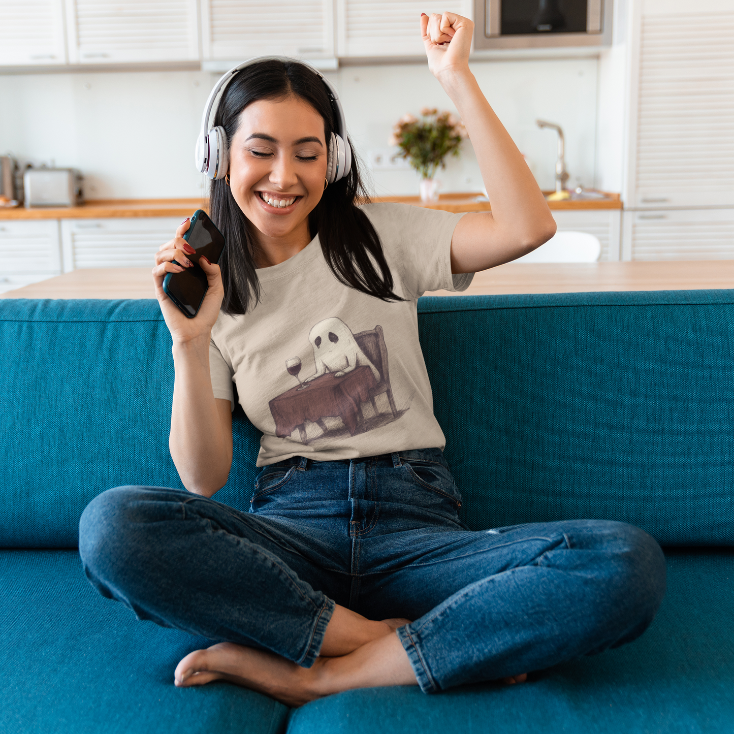 Sad Ghost Drinking Wine T-Shirt