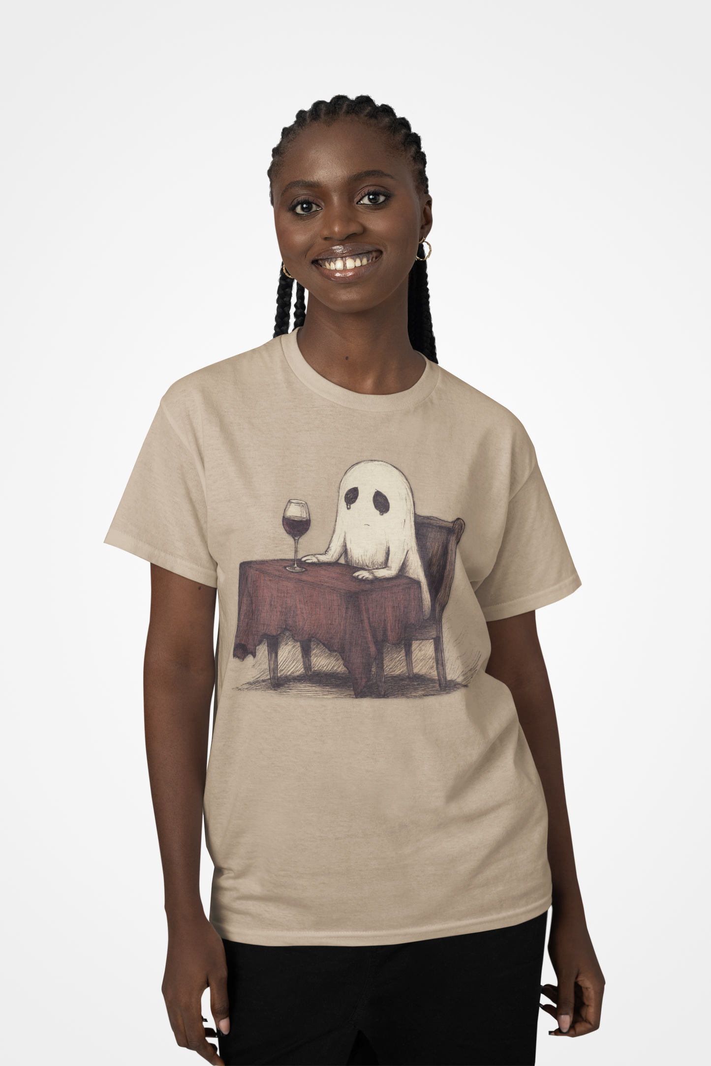 Sad Ghost Drinking Wine T-Shirt