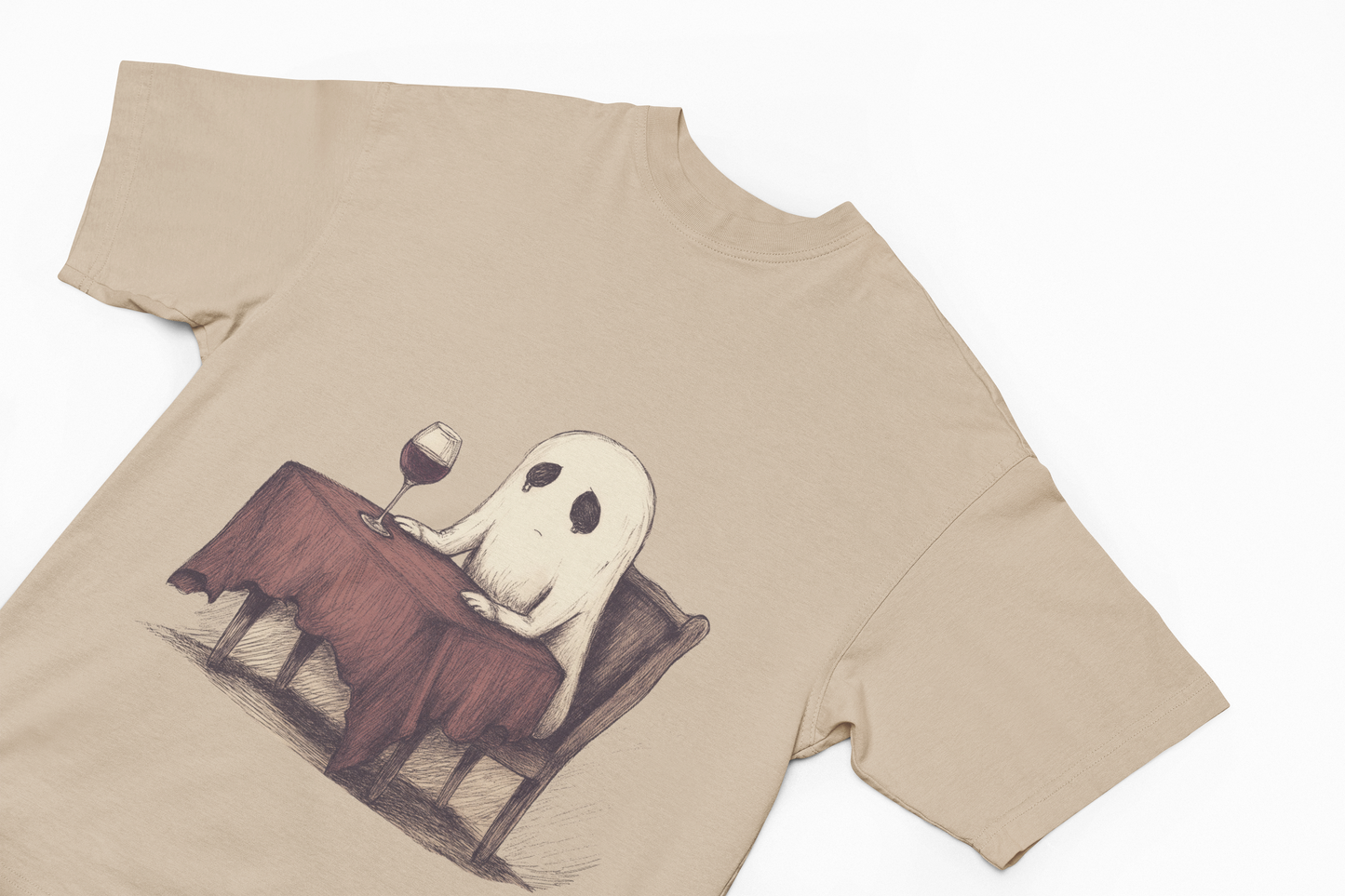 Sad Ghost Drinking Wine T-Shirt