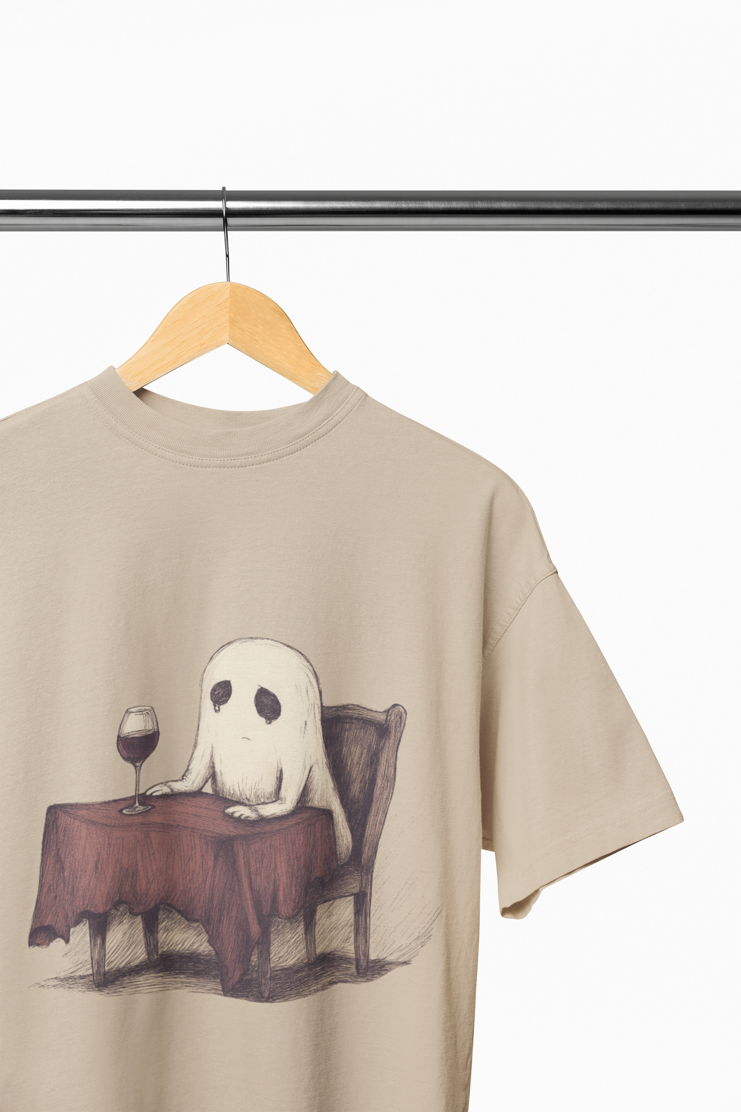 Sad Ghost Drinking Wine T-Shirt